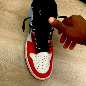 These are the air Jordan 1 Retro High OG 'Fearless' they are red, blue, white.